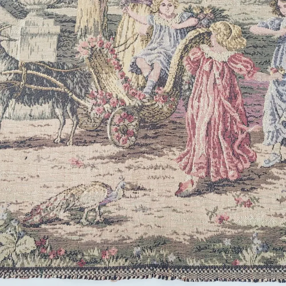 Kids in Garden Scene Vintage Wall Hanging Tapestry Made In Italy Carriage Ram